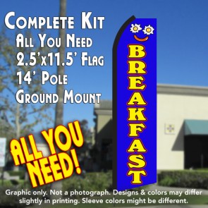 BREAKFAST (Blue/Yellow) Flutter Feather Banner Flag Kit (Flag, Pole, & Ground Mt)