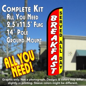 BREAKFAST (Served All Day) Windless Feather Banner Flag Kit (Flag, Pole, & Ground Mt)