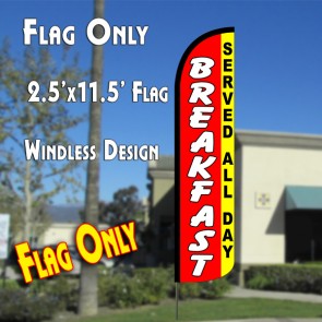 BREAKFAST Served All Day (Red) Windless Polyknit Feather Flag (2.5 x 11.5 feet)