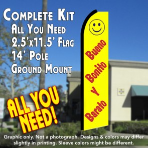 BUENO BONITO BARATO (Yellow) Flutter Feather Banner Flag Kit (Flag, Pole, & Ground Mt)