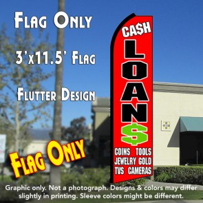 CA$H LOAN$ (Red) Flutter Feather Banner Flag (11.5 x 3 Feet)