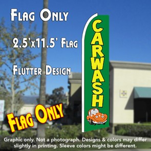 CAR WASH (Green/Car) Flutter Feather Banner Flag (11.5 x 2.5 Feet)