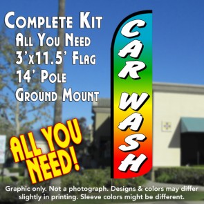 Car Wash (Multicolor) Windless Feather Banner Flag Kit (Flag, Pole, & Ground Mt)