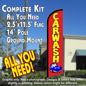 CAR WASH (Red) Windless Feather Banner Flag Kit (Flag, Pole, & Ground Mt)
