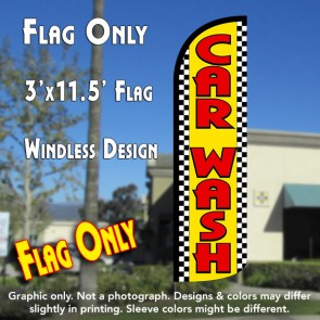 Car Wash (Yellow/Checkered) Windless Polyknit Feather Flag (3 x 11.5 feet)