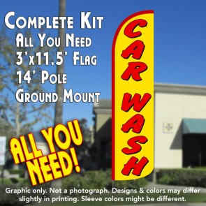 Car Wash (Yellow/Red) Windless Feather Banner Flag Kit (Flag, Pole, & Ground Mt)