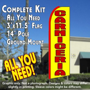 CARNICERIA (Yellow/Red) Flutter Feather Banner Flag Kit (Flag, Pole, & Ground Mt)