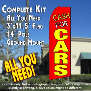 CASH FOR CARS (Red) Flutter Feather Banner Flag Kit (Flag, Pole, & Ground Mt)