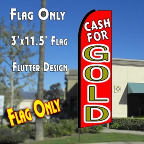 CASH FOR GOLD (Red) Flutter Feather Banner Flag (11.5 x 3 Feet)