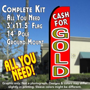 CASH FOR GOLD (Red) Flutter Feather Banner Flag Kit (Flag, Pole, & Ground Mt)