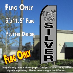 CASH FOR SILVER (Gray) Flutter Feather Banner Flag (11.5 x 3 Feet)