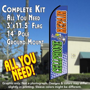 CELLPHONE REPAIR (Blue) Flutter Feather Banner Flag Kit (Flag, Pole, & Ground Mt)