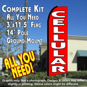 CELLULAR (Red) Flutter Feather Banner Flag Kit (Flag, Pole, & Ground Mt)