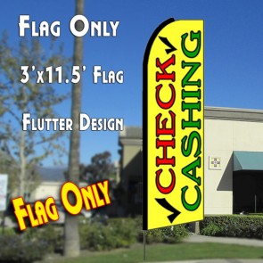 CHECK CASHING (Yellow) Flutter Feather Banner Flag (11.5 x 3 Feet)