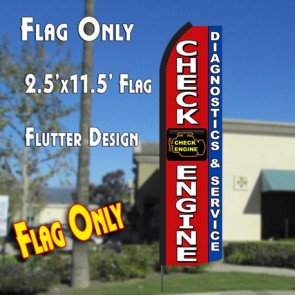 CHECK ENGINE Diagnostics & Service (Red/Blue) Flutter Polyknit Feather Flag (11.5 x 2.5 feet)