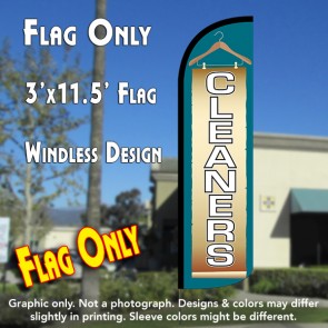 Cleaners (Blue/Gold) Windless Polyknit Feather Flag (3 x 11.5 feet)