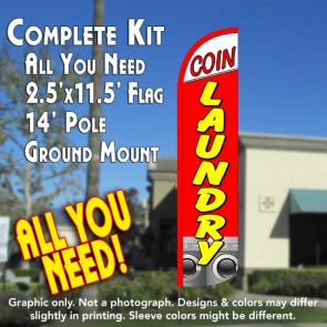 COIN LAUNDRY Windless Feather Banner Flag Kit (Flag, Pole, & Ground Mt)