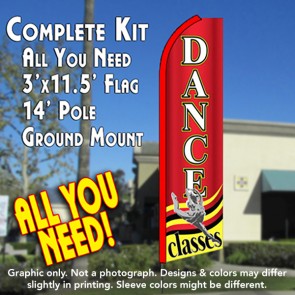 DANCE CLASSES (Red) Flutter Feather Banner Flag Kit (Flag, Pole, & Ground Mt)