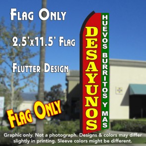 DESAYUNOS Huevos Burritos Y Mas (Red/Green) Flutter Polyknit Feather Flag (11.5 x 2.5 feet)