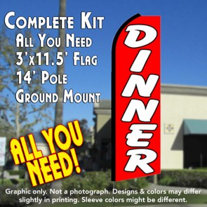 DINNER Flutter Feather Banner Flag Kit (Flag, Pole, & Ground Mt)