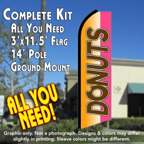 DONUTS (Orange/Pink) Flutter Feather Banner Flag Kit (Flag, Pole, & Ground Mt)