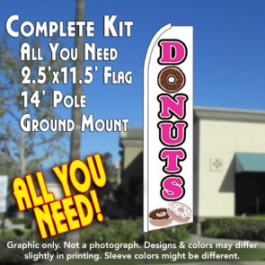 DONUTS (White) Flutter Feather Banner Flag Kit (Flag, Pole, & Ground Mt)