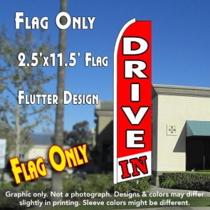DRIVE IN (Red/White) Flutter Feather Banner Flag (11.5 x 2.5 Feet)