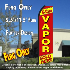E-CIGS VAPOR SOLD HERE (Yellow/Red) Flutter Polyknit Feather Flag (11.5 x 2.5 feet)