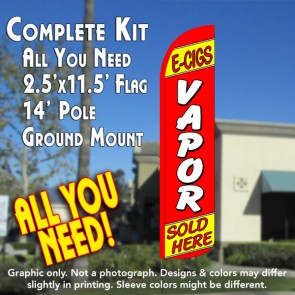 E-CIGS VAPOR SOLD HERE (Red/Yellow) Windless Feather Banner Flag Kit (Flag, Pole, & Ground Mt)