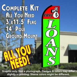EASY LOANS (Red/Green) Flutter Feather Banner Flag Kit (Flag, Pole, & Ground Mt)