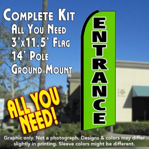 ENTRANCE (Green) Flutter Feather Banner Flag Kit (Flag, Pole, & Ground Mt)
