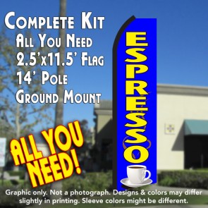 ESPRESSO (Blue/Yellow) Flutter Feather Banner Flag Kit (Flag, Pole, & Ground Mt)