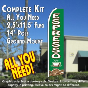 Espresso (Green) Flutter Feather Banner Flag Kit (Flag, Pole, & Ground Mt)