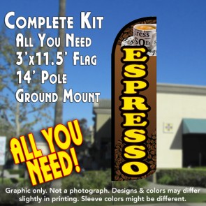 Espresso Windless Feather Banner Flag Kit (Flag, Pole, & Ground Mt)