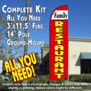 Family Restaurant (White/Red) Windless Feather Banner Flag Kit (Flag, Pole, & Ground Mt)