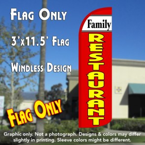 Family Restaurant (White/Red) Windless Polyknit Feather Flag (3 x 11.5 feet)