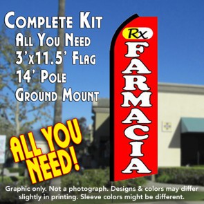 FARMACIA (Red) Flutter Feather Banner Flag Kit (Flag, Pole, & Ground Mt)