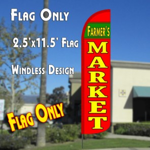 Farmers Market (Red) Windless Feather Banner Flag (2.5 x 11.5 Feet)
