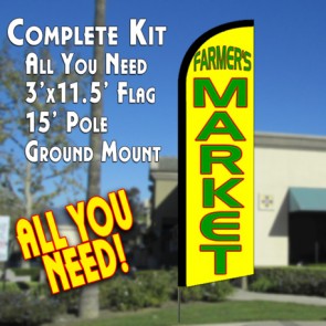 FARMER'S MARKET (Yellow) Windless Feather Banner Flag Kit (Flag, Pole, & Ground Mt)