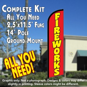FIREWORKS (Red) Windless Feather Banner Flag Kit (Flag, Pole, & Ground Mt)