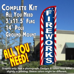 Fireworks (Starburst) Windless Feather Banner Flag Kit (Flag, Pole, & Ground Mt)