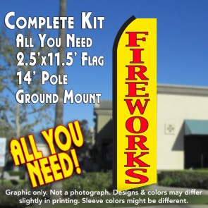 FIREWORKS (Yellow/Red) Flutter Feather Banner Flag Kit (Flag, Pole, & Ground Mt)