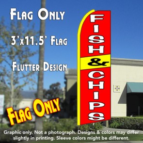 FISH & CHIPS (Red/Yellow) Flutter Feather Banner Flag (11.5 x 3 Feet)