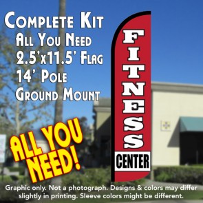 FITNESS CENTER Windless Feather Banner Flag Kit (Flag, Pole, & Ground Mt)