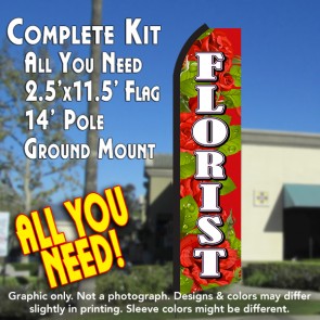 FLORIST (Red/White) Flutter Feather Banner Flag Kit (Flag, Pole, & Ground Mt)