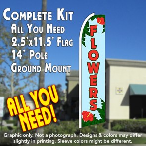 FLOWERS (Blue) Flutter Feather Banner Flag Kit (Flag, Pole, & Ground Mt)