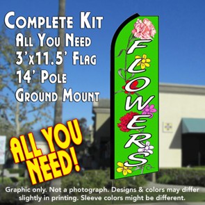 FLOWERS (Green) Feather Flutter Feather Banner Flag Kit (Flag, Pole, & Ground Mt)