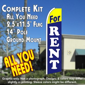 FOR RENT (Yellow/Blue) Flutter Feather Banner Flag Kit (Flag, Pole, & Ground Mt)