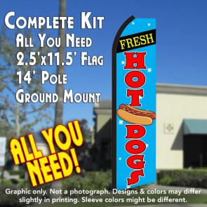 FRESH HOT DOGS (Blue/Red) Flutter Feather Banner Flag Kit (Flag, Pole, & Ground Mt)
