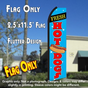 FRESH HOT DOGS (Blue/Red) Flutter Polyknit Feather Flag (11.5 x 2.5 feet)